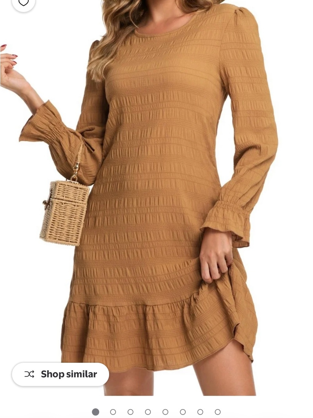 Long Sleeve Ruffle Hem Dress in Camel Tan